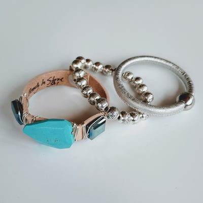Turquoise & Silver Bracelet Stack Set, Beauty In Stone Jewelry at $150