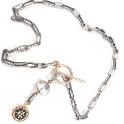 Compass & Crystal Mixed Metal Necklace, Beauty In Stone Jewelry at $78