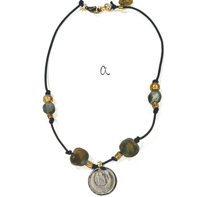 Leather Coin & Beach Glass Necklace, Beauty In Stone Jewelry at $49