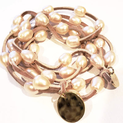 Blush Pearl Lariat Necklace On Suede Leather, Beauty In Stone Jewelry at $109