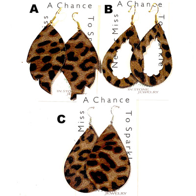 Leopard Leather Earrings, Beauty In Stone Jewelry at $30