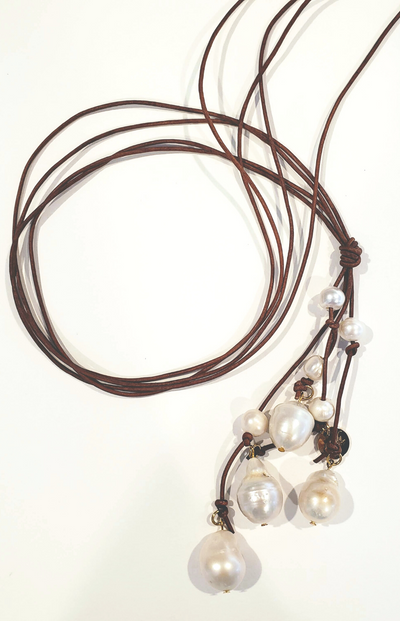 Luxe Cascading Pearls Handmade Lariat Necklace, Beauty In Stone Jewelry at $199