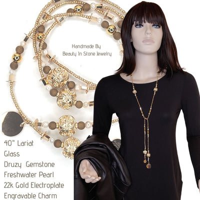 Decorative Bead And Pearl Lariat Necklace, Beauty In Stone Jewelry at $189