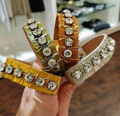 10 Colors Rhinestone Leather Cuff, Beauty In Stone Jewelry at $69
