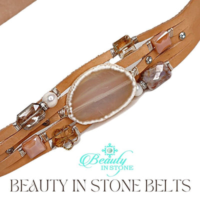 Handmade Leather Belt With Rhinestones, Gemstones, White Agate, Beauty In Stone Jewelry at $199