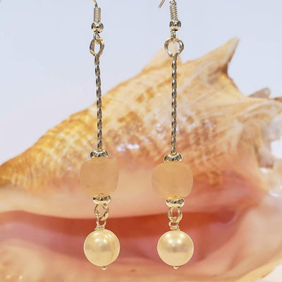 Beach Glass & Pearl Drop Earrings Pink, Beauty In Stone Jewelry at $49