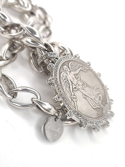 French Coin Pendant Necklace With Rhinestone Bezel Setting, Beauty In Stone Jewelry at $120