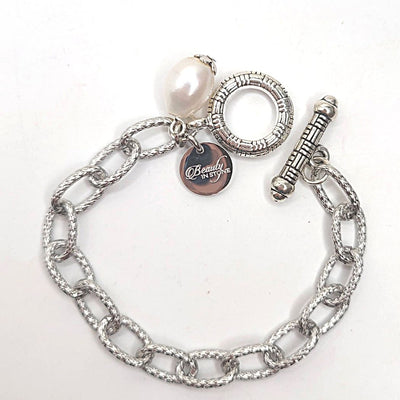 Stainless Steel Chain Link Bracelet With Pearl, Beauty In Stone Jewelry at $49