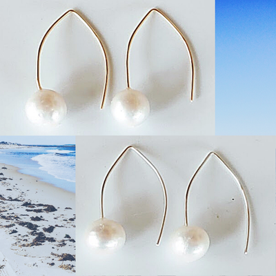 Freshwater Pearl Earrings on Wishbone Wire, Beauty In Stone Jewelry at $35