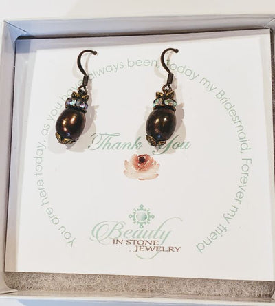 Cinnamon Pearl Crystal Earrings, Beauty In Stone Jewelry at $40