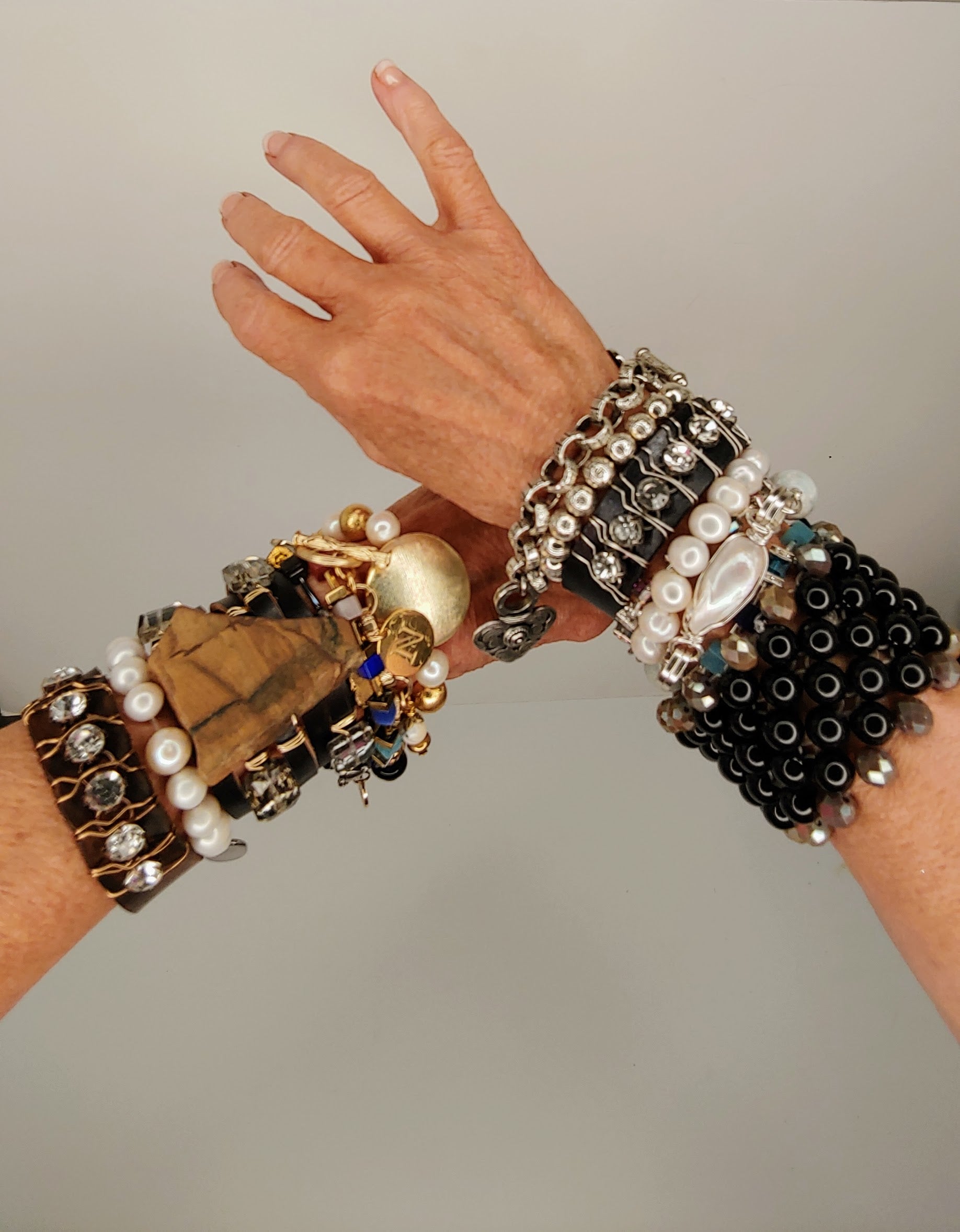 Buy handmade Leather Gemstone Cuff Bracelets Online, Embroidered Pearl &  Leather Cuff Bracelet With Rhinestones - Beauty In Stone Jewelry