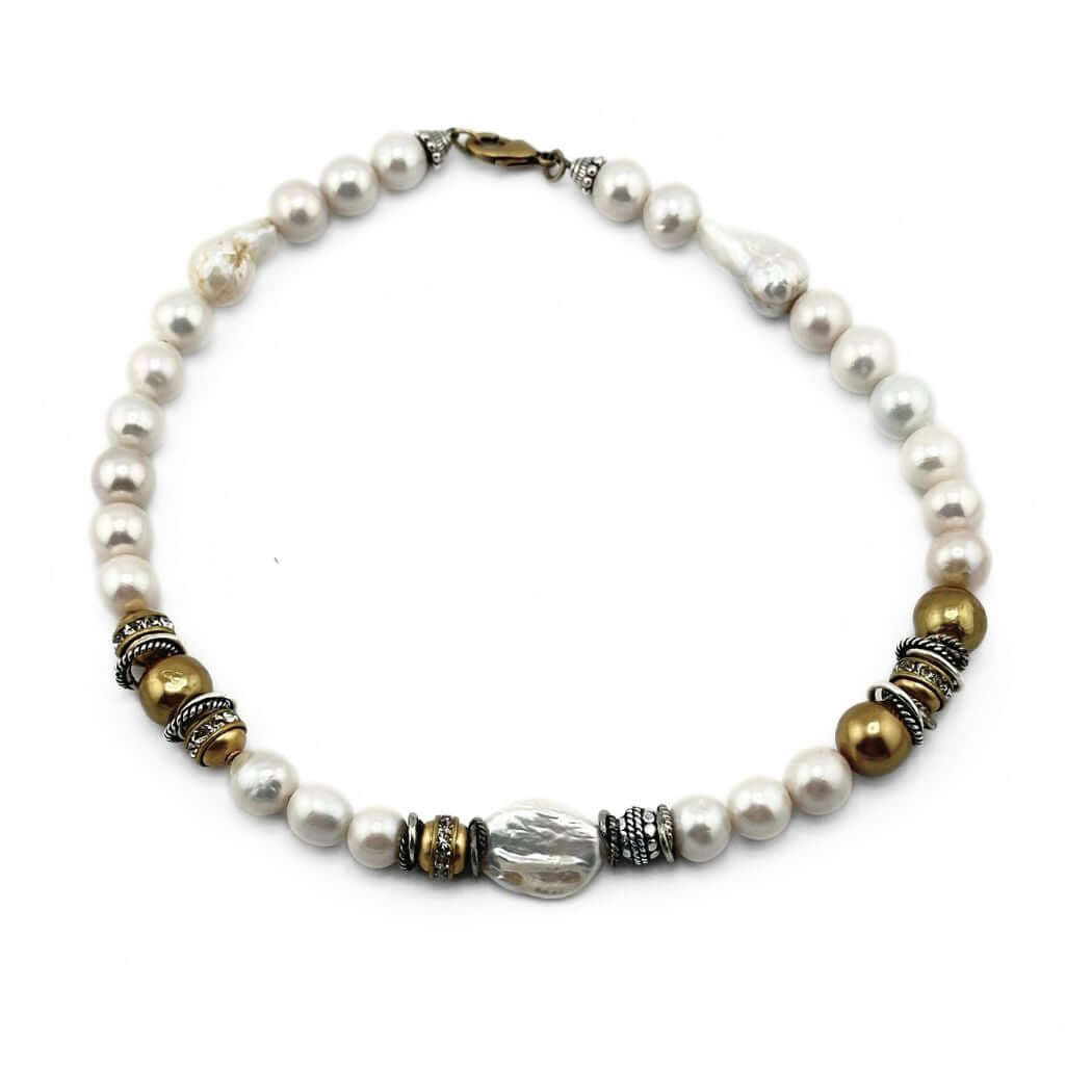 Pearl Necklace With Mixed Metal