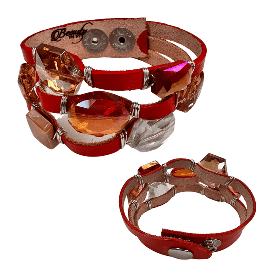 Leather Cuff Orange With Crystal Bling