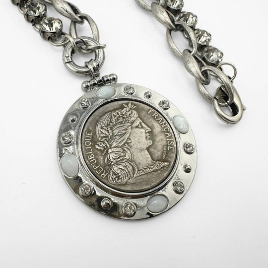 French Republic or Three Graces Silver Coin Pendant Necklace