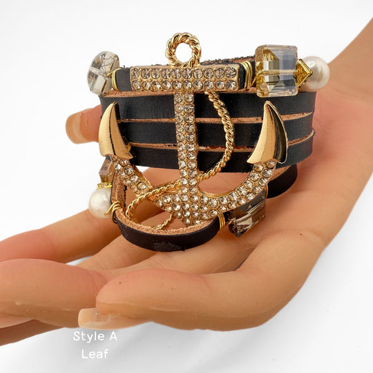 Leather Cuff Bracelet With Anchor