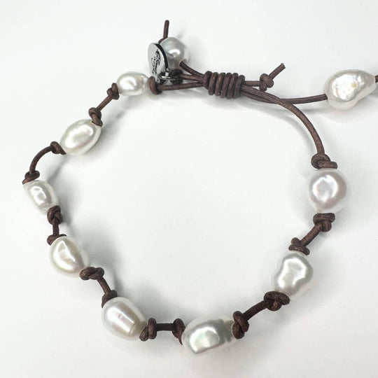 Knotted Leather Freshwater Pearl Bracelet