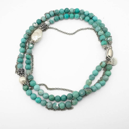 Blue Gemstone & Pearl Beaded Necklace