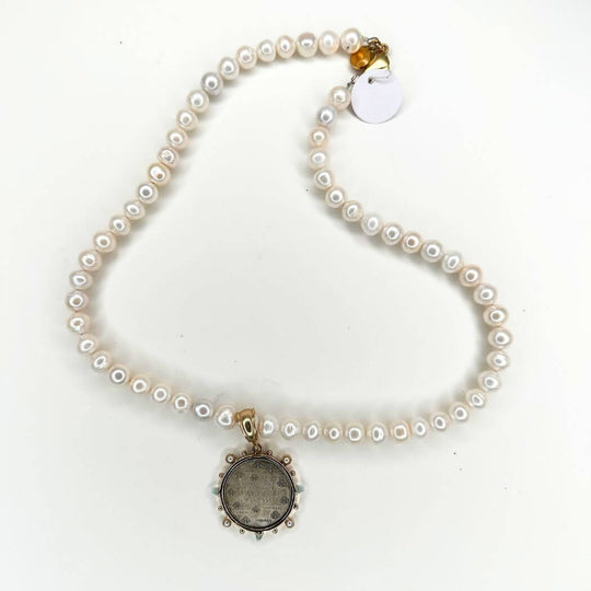 Pearl Necklace With Art Deco Coin