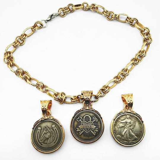 Choose Your Pendant | Two-Tone Horse, Love or Coin Necklace