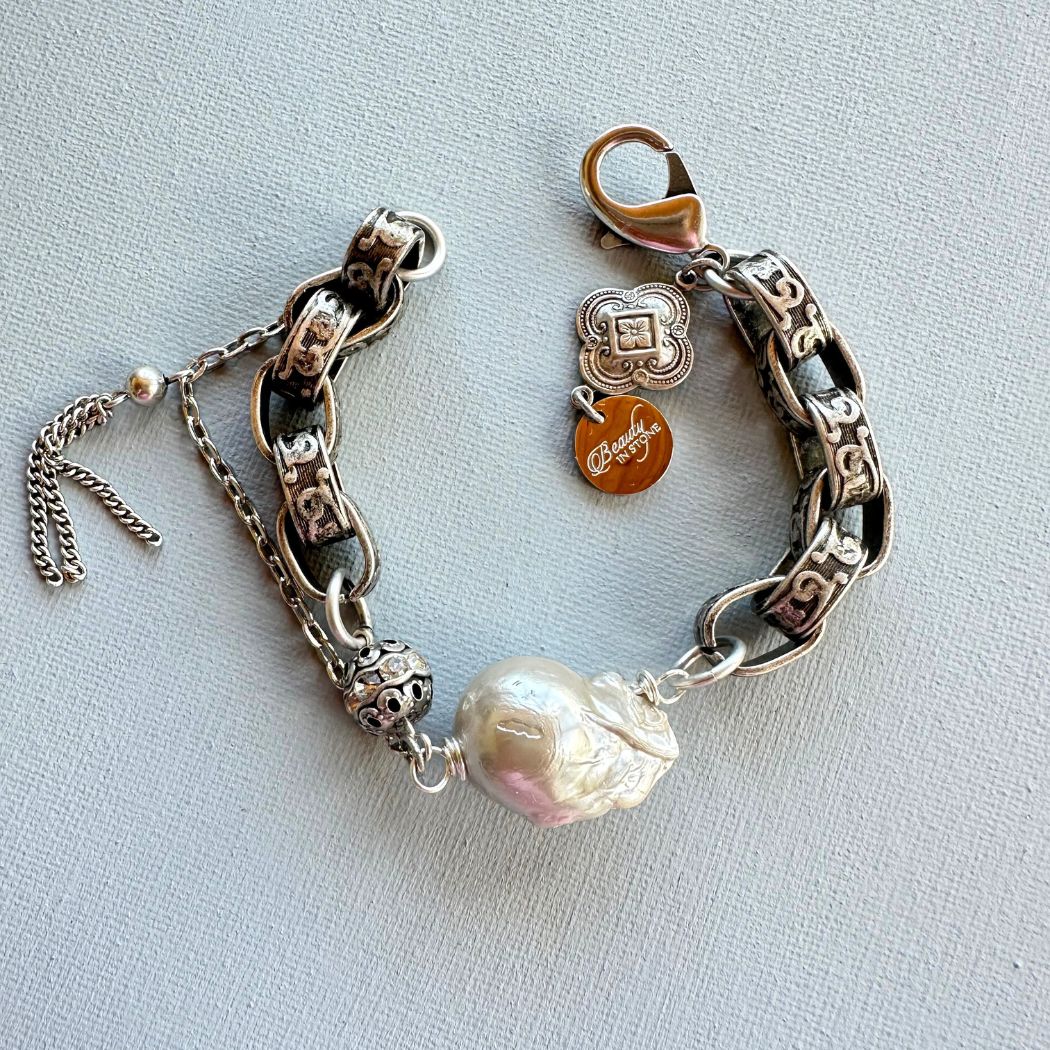 Silver Coated Pearl Chain Bracelet