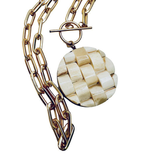 Bone Weave Circle Pendant Necklace