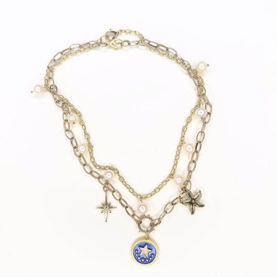 Nautical Charm Necklace Blue Star & Starfish