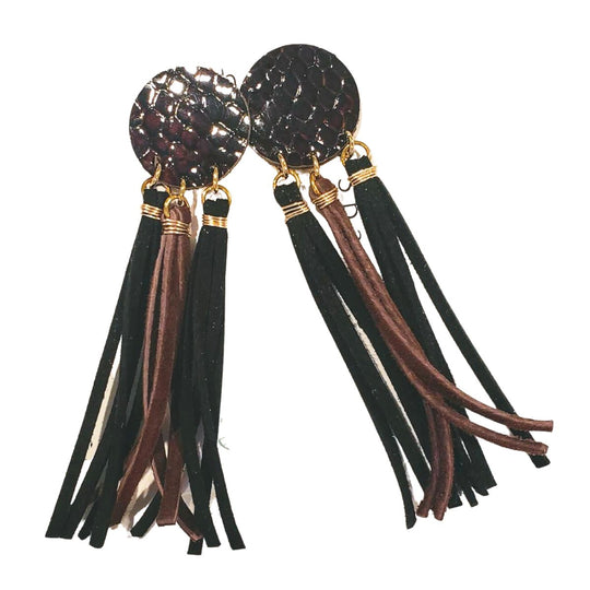 Leather Snake Fringe Earrings