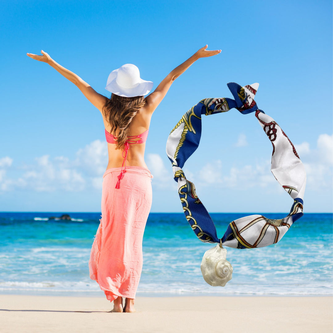 Scarf Necklace With White Conch Sea Shell