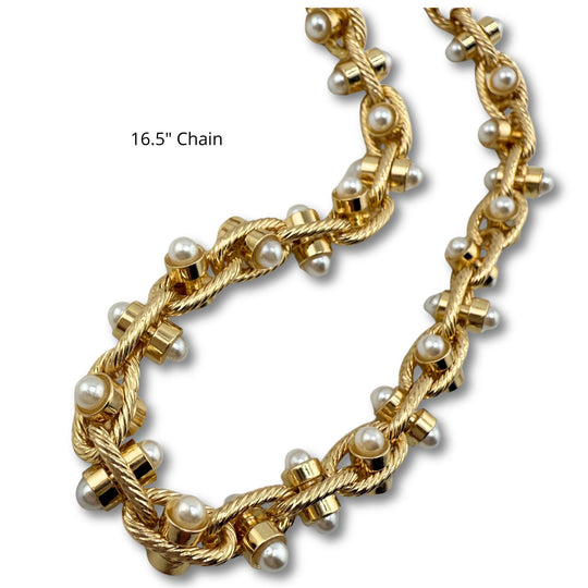 Pearl Detail Link Necklace With Slide On Pendant Choice