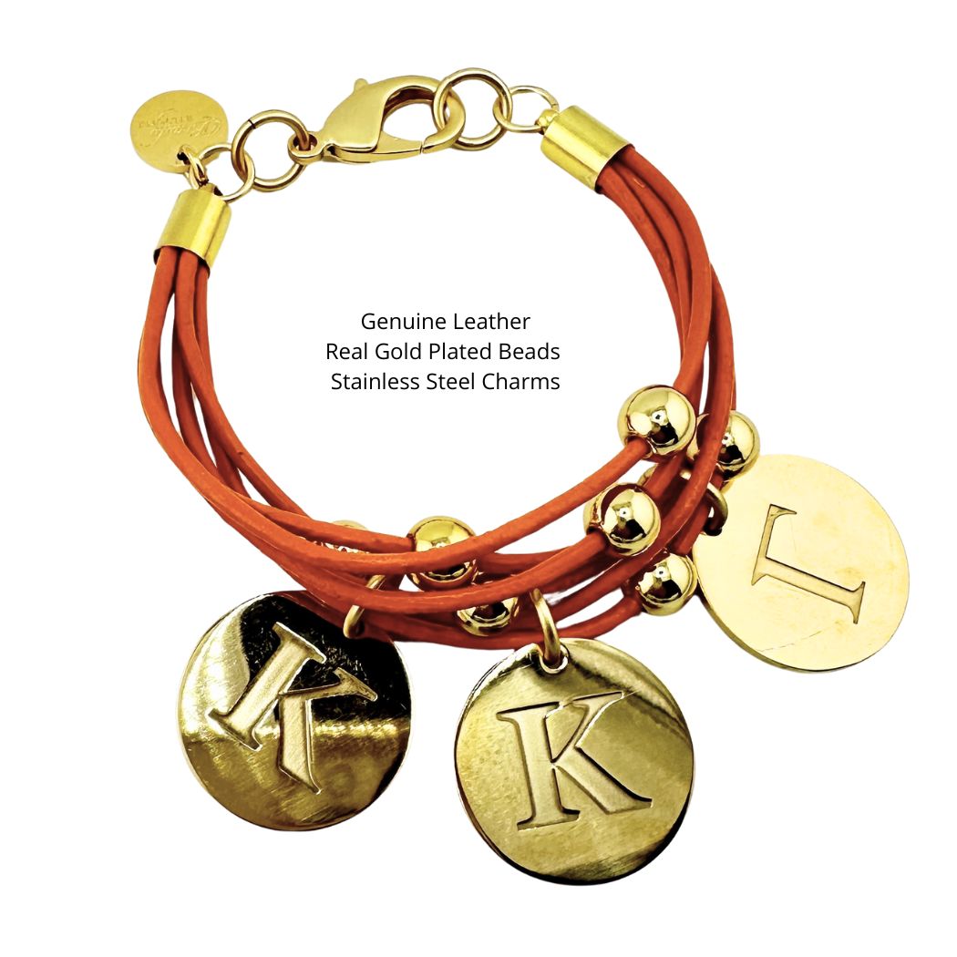 Sorority Leather Bracelet With Greek Letter Engraved Charms