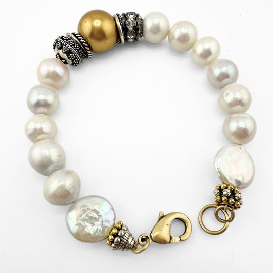 Gold Pearl Mixed Metal Bracelet