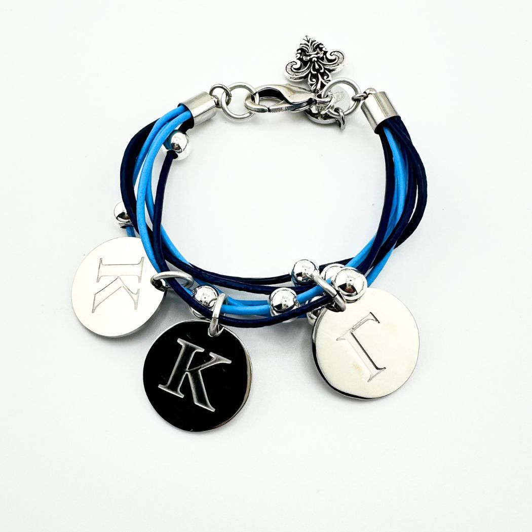 Sorority Leather Bracelet With Greek Letter Engraved Charms