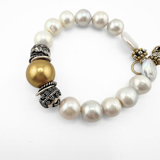 Gold Pearl Mixed Metal Bracelet