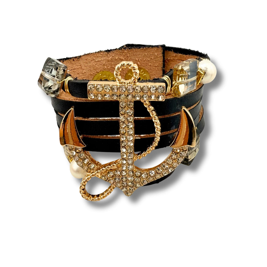 Leather Cuff Bracelet With Anchor