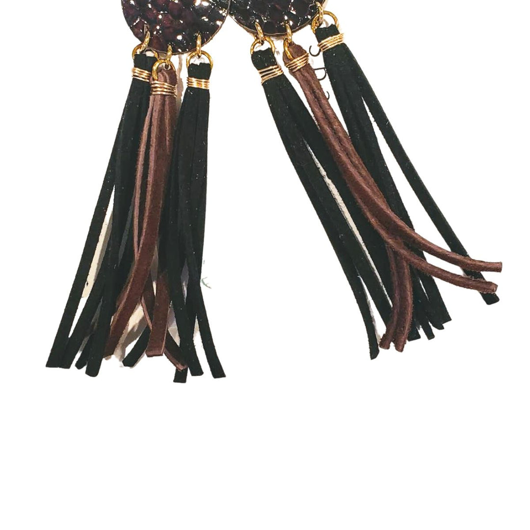 Leather Snake Fringe Earrings