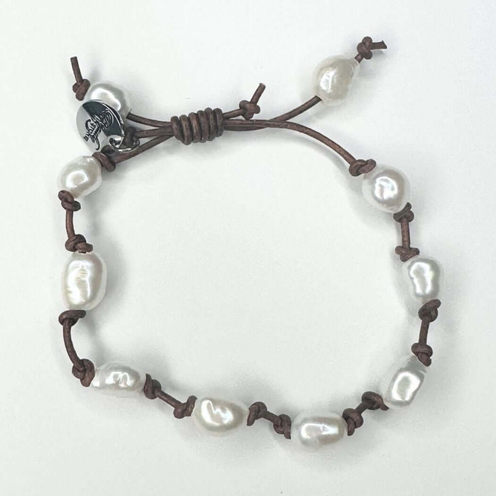 Knotted Leather Freshwater Pearl Bracelet