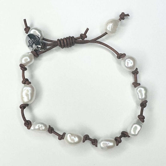 Knotted Leather Freshwater Pearl Bracelet