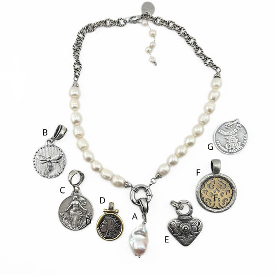 Pearl Necklace With Interchangeable Pendant Choice