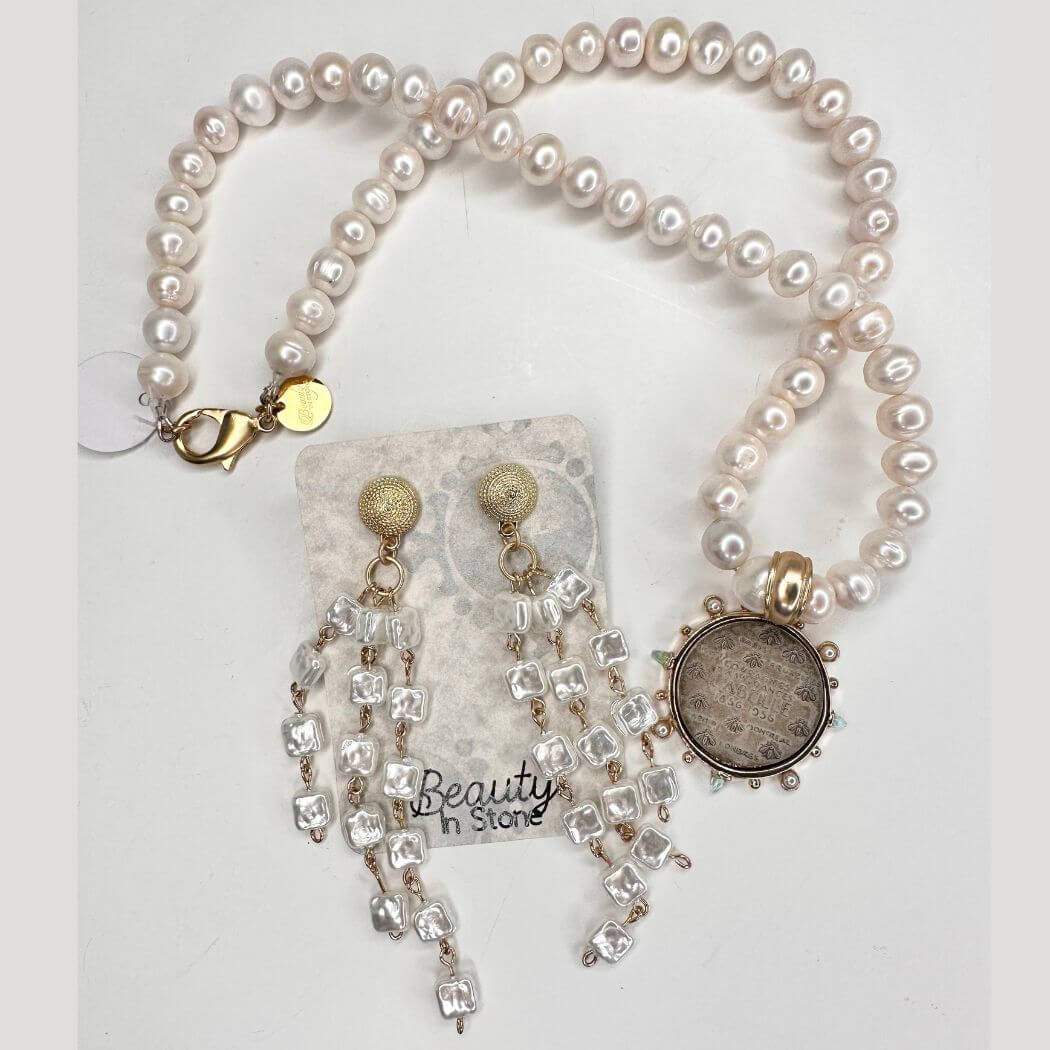 Pearl Necklace With Art Deco Coin