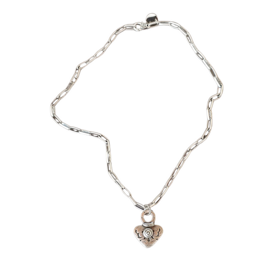 Dramatic Heart Necklace With Matte Oval Link Chain