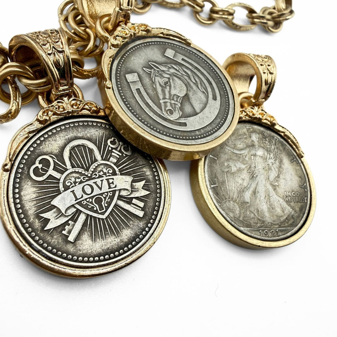 Choose Your Pendant | Two-Tone Horse, Love or Coin Necklace