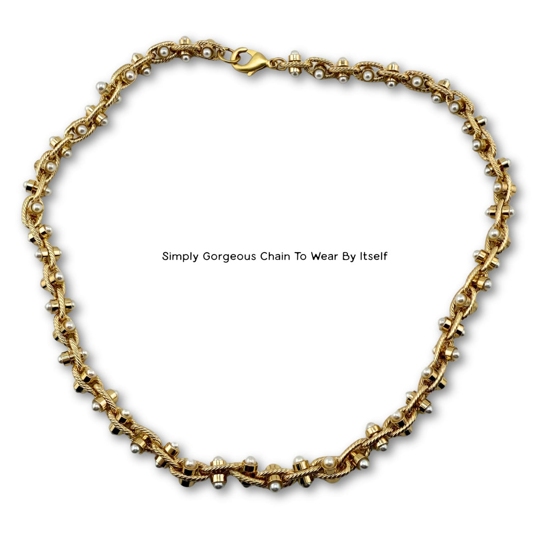 Pearl Detail Link Necklace With Slide On Pendant Choice