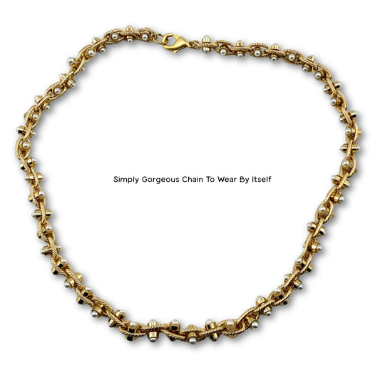 Pearl Detail Link Necklace With Slide On Pendant Choice