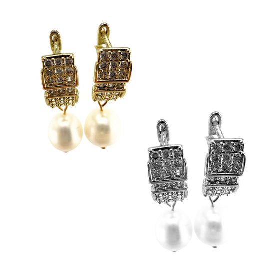 Pearl Earrings With Cubic Zirconia Leverbacks