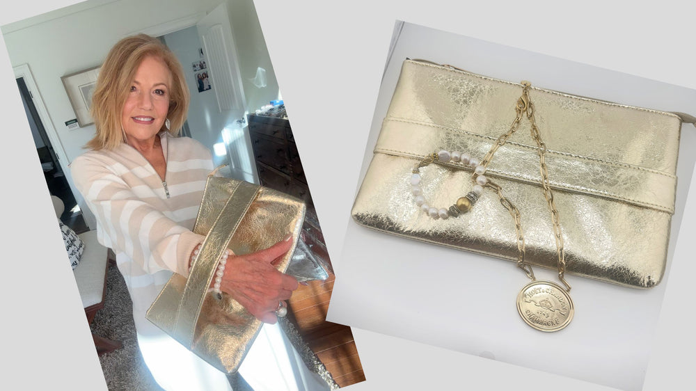 Clutch Handbag With Strap Crinkled Vegan Leather - Beauty In Stone Jewelry