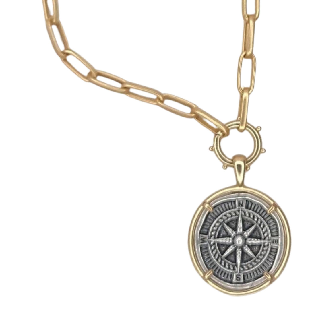 Gold Necklace with Bee or Compass Pendant