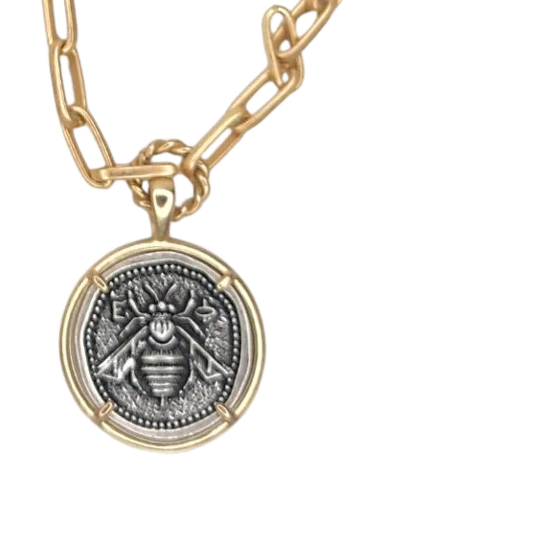 Gold Necklace with Bee or Compass Pendant