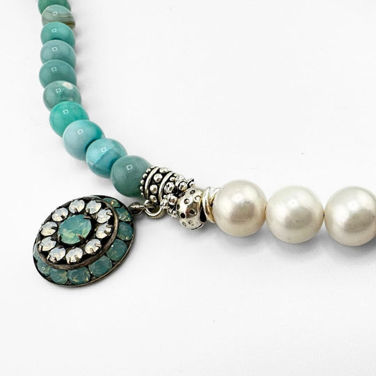 Pacific & White Opal Pendant On Gemstone Beaded Necklace