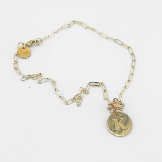 Initial Necklace 18K GF With Fleur De Lis Bail