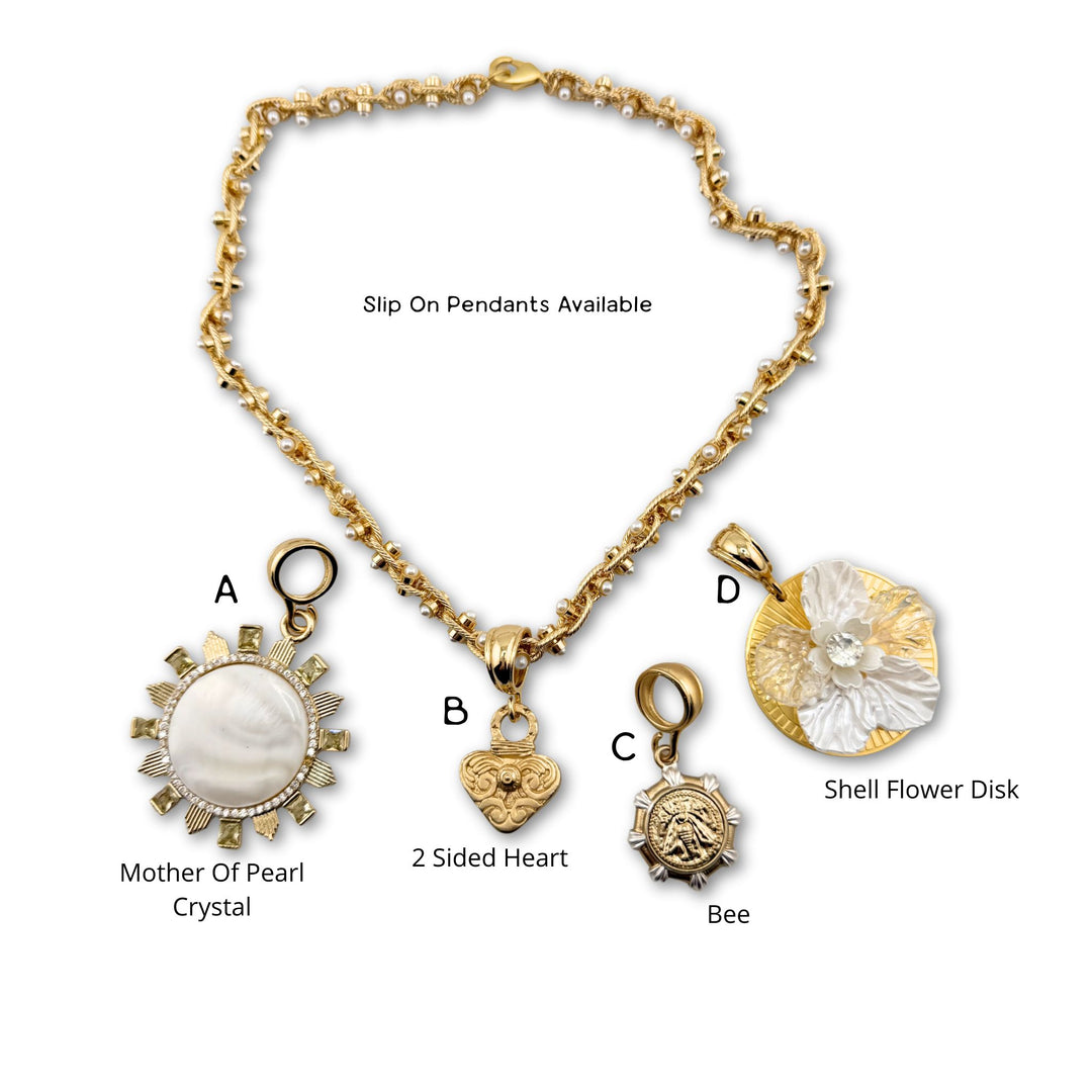 Pearl Detail Link Necklace With Slide On Pendant Choice